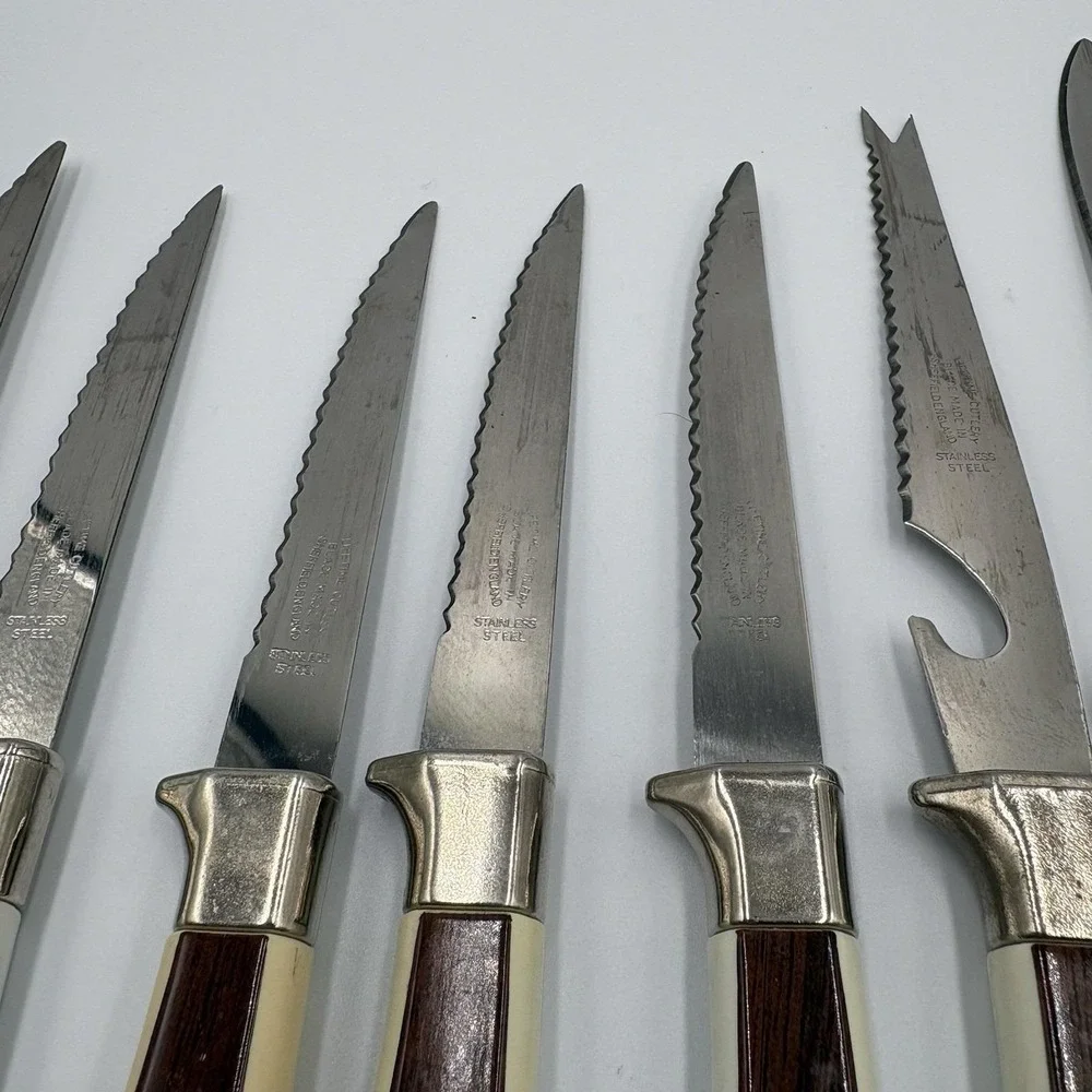 Vtg Knives Sheffield English Blades 10 Pc Golden Prestige Cutlery Floral